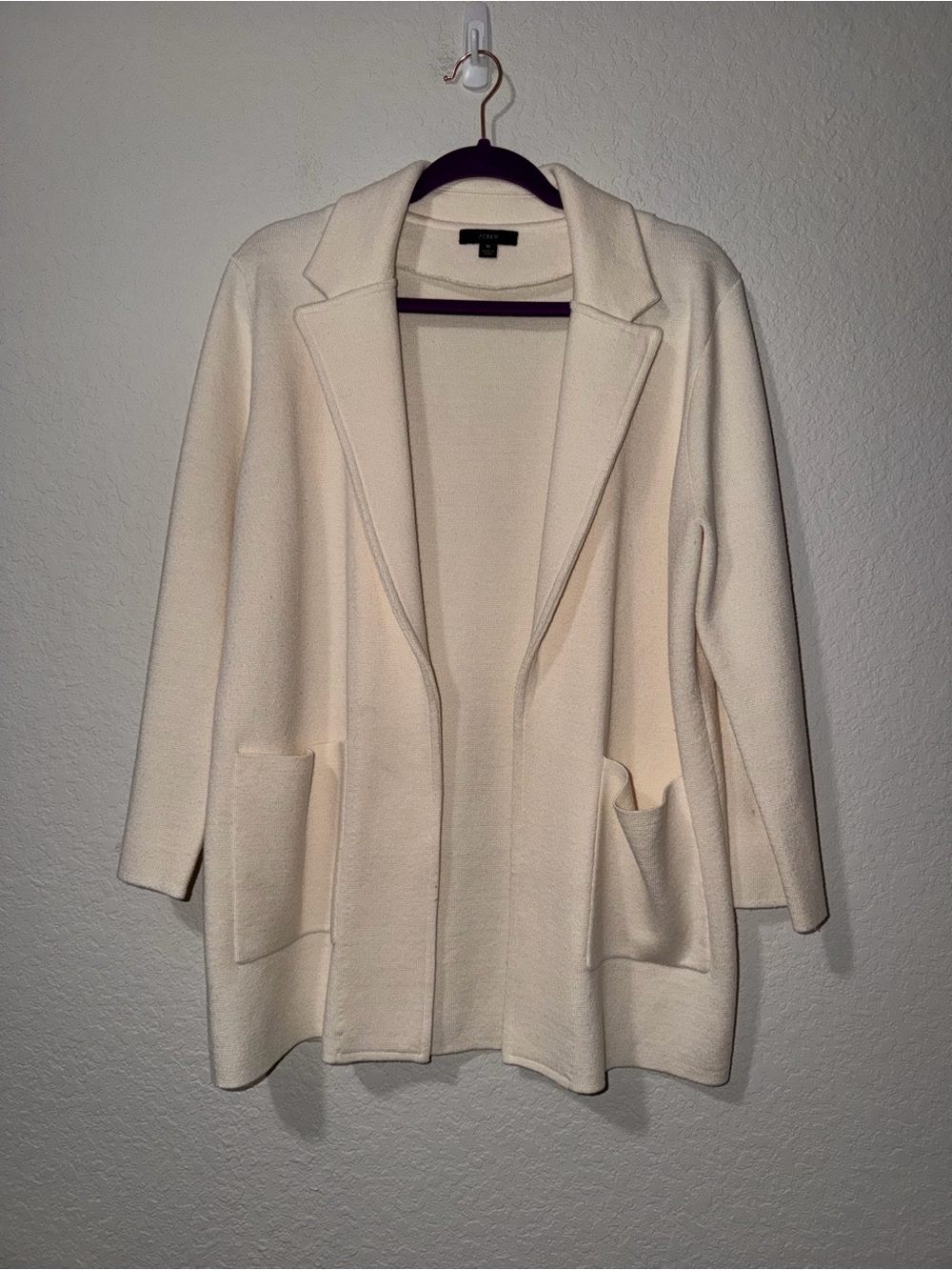 J. Crew Open-Front Cream Wool Knit Cardigan with Pockets